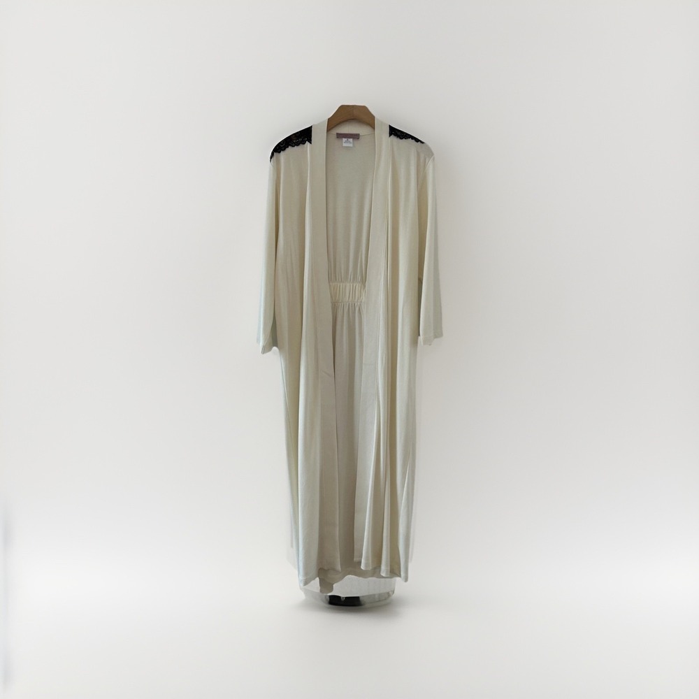 Womens Schweitzer Linen Robe S White Pima Cotton Lace Trim Tie Waist Soft
